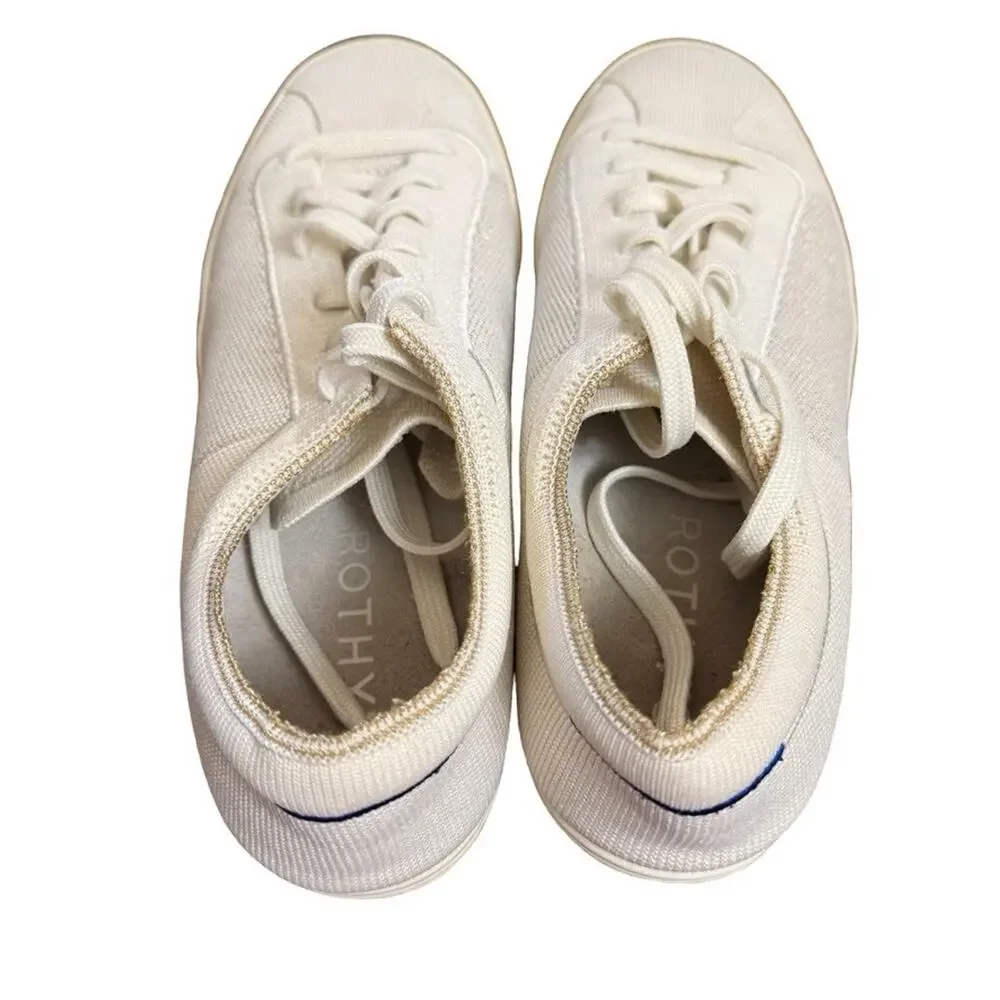 Rothys The Lace Up Sneakers Cream Gold Trim Womens Shoes Casual Comfort sz 9
